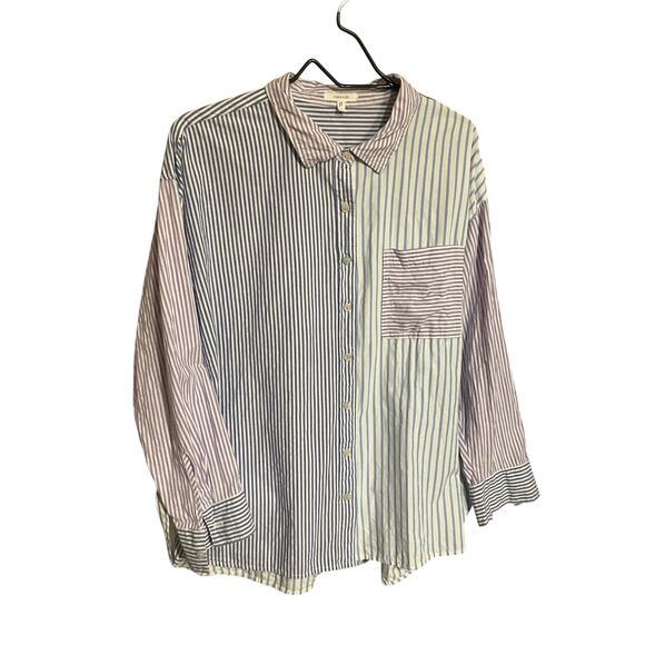 Maurices Button Down Shirt Women's L Lavender Blue Striped Colorblock - Picture 1 of 6